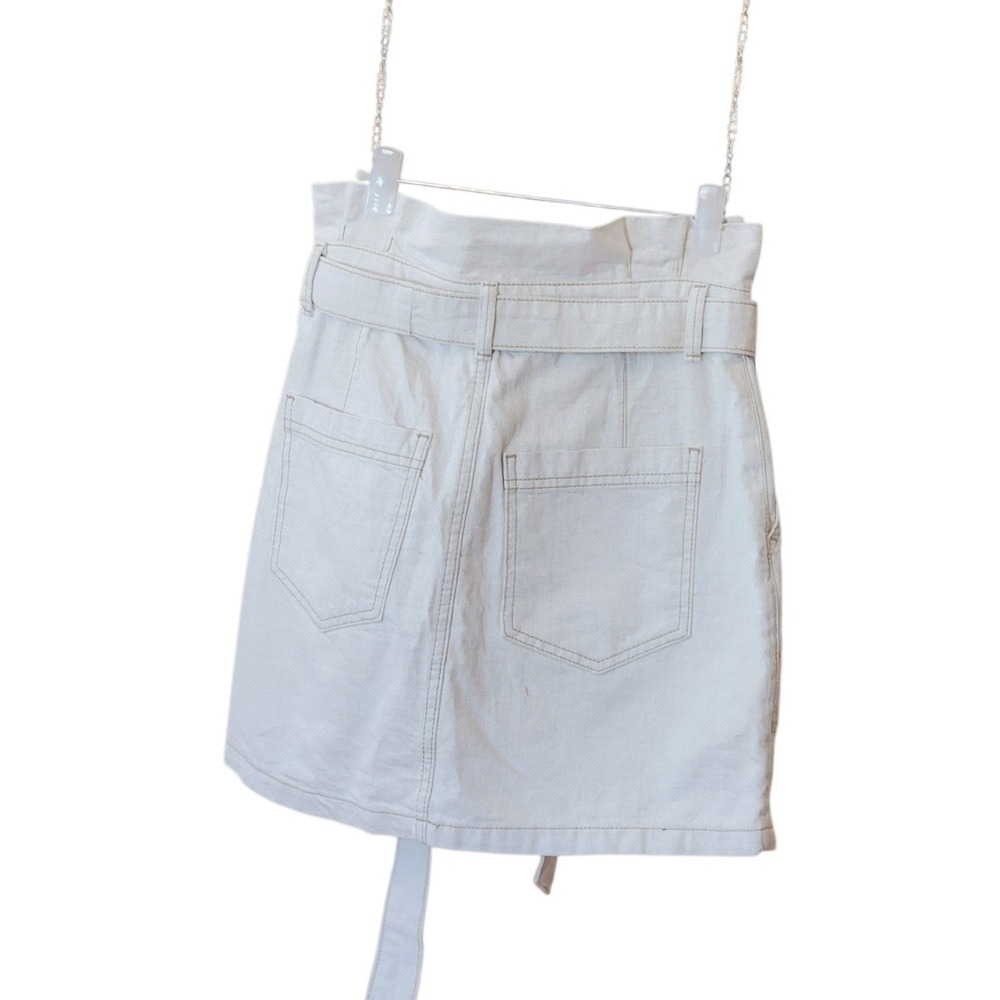 Free People Skirt Womens 2 Beige Cream Paperbag Waist Pockets Boho Belted Mini - Picture 5 of 16